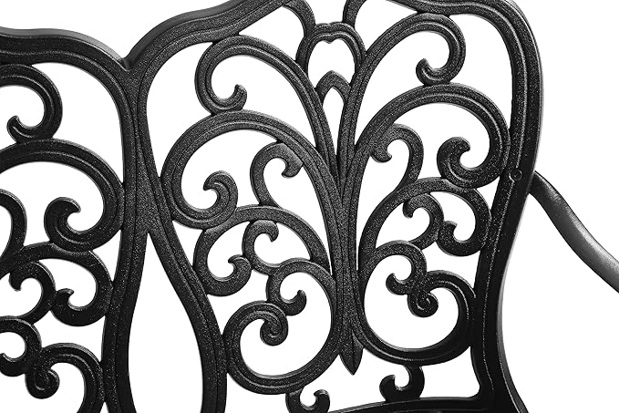 espidoo Cast Aluminum Patio Bench: Weatherproof Rose Garden Bench - 34.6" Outdoor Seating for Patio & Backyard - Durable Black Metal Bench with Floral Design