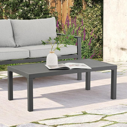 SUN TIME 39" W Patio Coffee Table for Poolside, Garden,Deck,Backyard,Living Room, Rectangular, Upgrade Resistant-Weather Outdoor Powder-Coated Aluminum Side Table (Black)