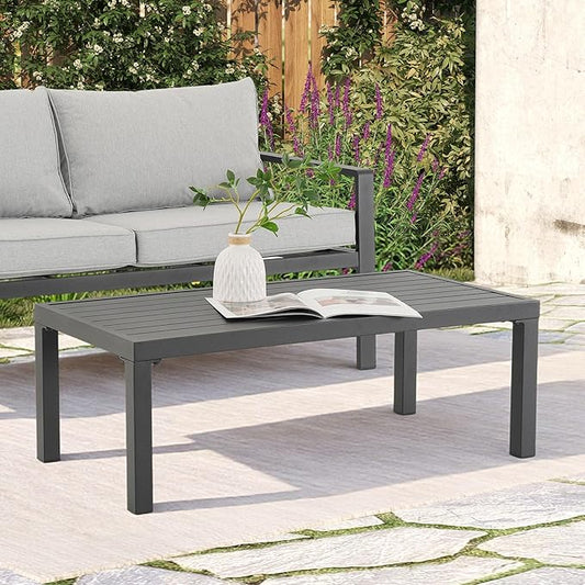 SUN TIME 39" W Patio Coffee Table for Poolside, Garden,Deck,Backyard,Living Room, Rectangular, Upgrade Resistant-Weather Outdoor Powder-Coated Aluminum Side Table (Black)
