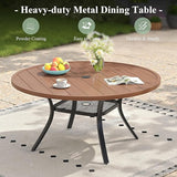 47.2" Patio Dining Table for 6, Round Outdoor Metal Dining Table with Umbrella Hole for Lawn Garden Backyard, Walnut - Photo 7