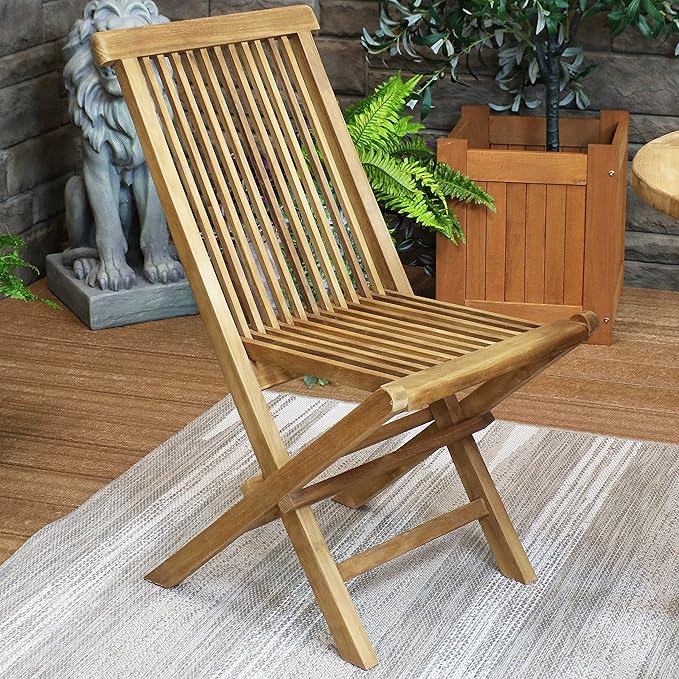 Sunnydaze Hyannis Solid Teak Outdoor Folding Dining Chairs - Light Wood Stain Finish - 1 Chair