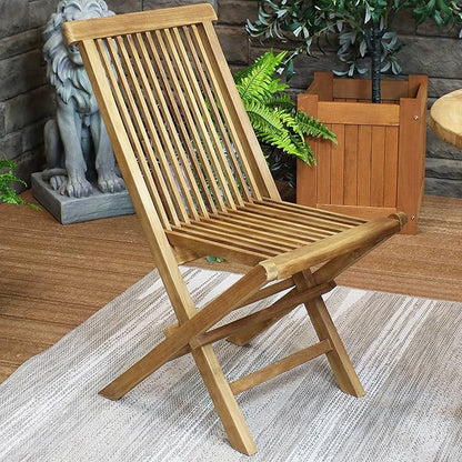 Sunnydaze Hyannis Solid Teak Outdoor Folding Dining Chairs - Light Wood Stain Finish - 1 Chair
