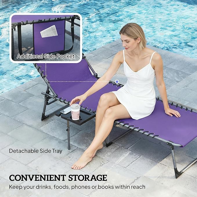 Outsunny Folding Chaise Lounge Chair Outdoor Tanning Chair with Side Table - Photo 6