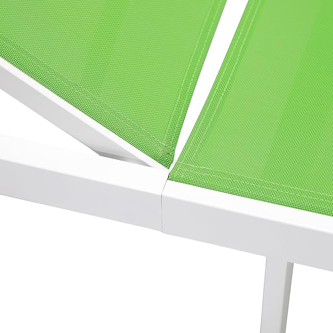 LeisureMod Marlin Aluminum Outdoor Chaise Lounge Chair (Set of 2) - Mesh Sling Fabric Seat White Aluminum Frame Beach, Pool Lounge Chair for Modern Patio Lawn, Garden and Backyard (Green)