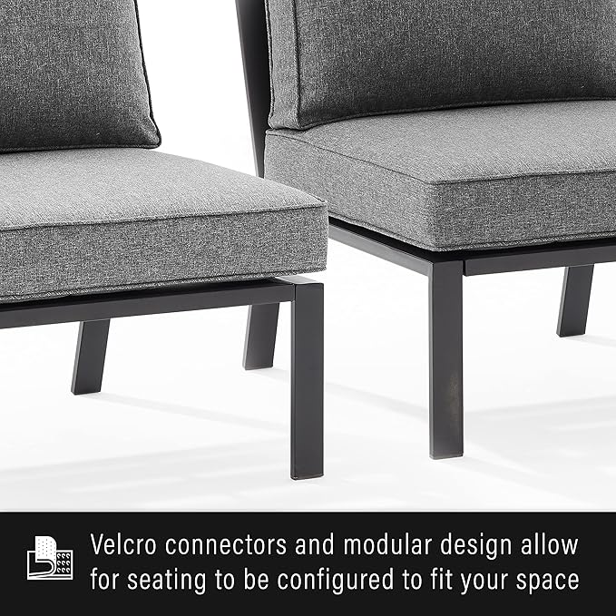 Crosley Furniture Clark Armless Outdoor Sectional Chair, Patio Chairs for Porch, Deck, Backyard, Balcony, Matte Black with Charcoal Cushions