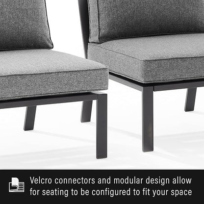 Crosley Furniture Clark Armless Outdoor Sectional Chair, Patio Chairs for Porch, Deck, Backyard, Balcony, Matte Black with Charcoal Cushions