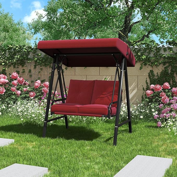 AECOJOY 2-Seat Outdoor Patio Swing Chair with Adjustable Canopy, Porch Swings Chairs for Adult - Photo 9