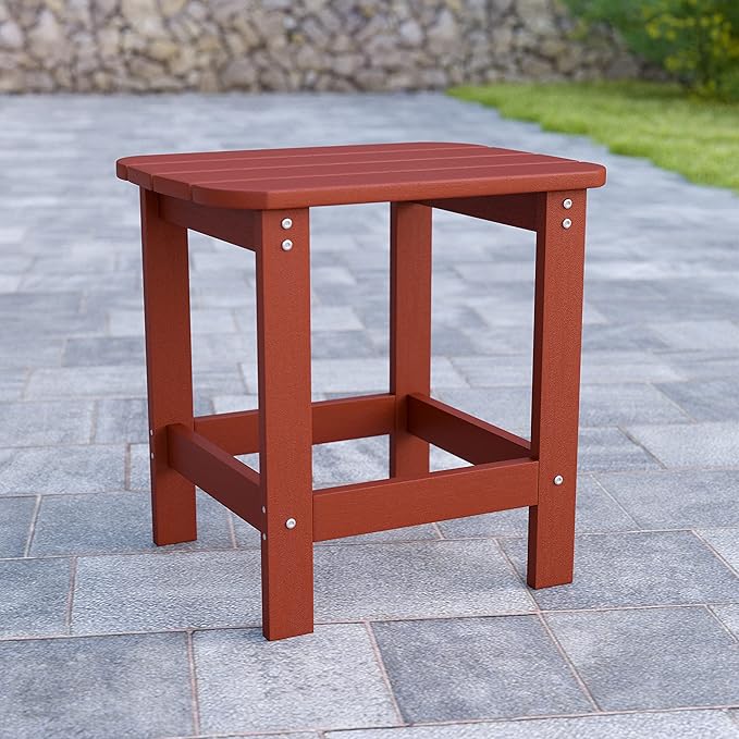Flash Furniture Charlestown Tiered Commercial Poly Resin Adirondack Side Table - Red - All-Weather - Indoor/Outdoor