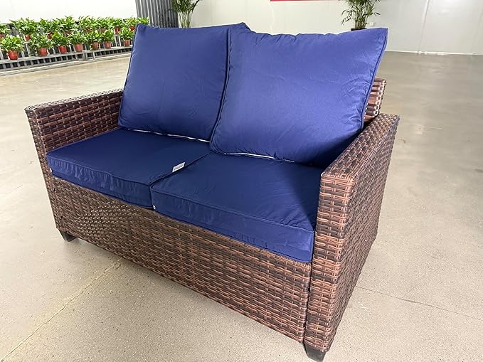 Outdoor Loveseat, All-Weather Patio Deep Seat 2-Seater Rattan Sofa with Water Resistant Cushions for Balcony, Backyard - Photo 2