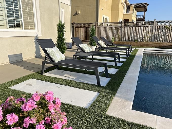 PURPLE LEAF Patio Chaise Lounge Set for 4 Outdoor Chaise Lounge Chair with Aluminum Frame and Easy-to-Move Wheels Pool - Photo 1