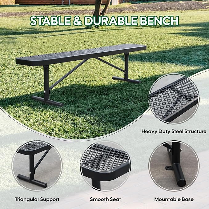 4 Feet Outdoor Steel Bench, Black Heavy Duty Metal Park Bench for Outside, Weatherproof Dock Bench, 48" L Commercial Benches Mesh Bench for Shopping Mall, Store, Lawn, Park, Patio, Deck, Garden