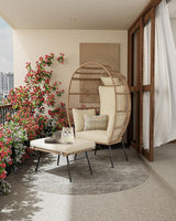 GarveeLife Oversize Wicker Egg Chair with Ottoman, Egg Basket Lounge Chair with Thick Cushion - Photo 3