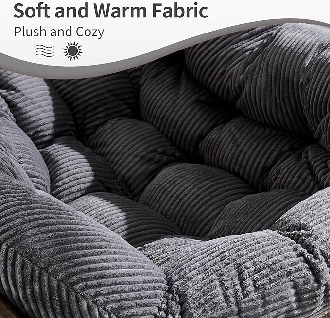 HOMEFUN Outdoor Patio Rocking Chairs Set of 2, Oversized Papasan Rock Chair Indoor with Striped Velvet Padded Cushion - Rocker Egg Seat for Front Porch, Garden, Patio, Backyard Grey