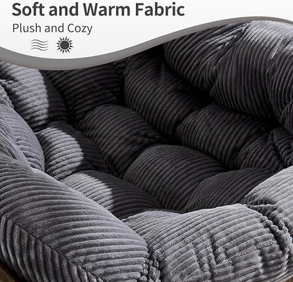 HOMEFUN Outdoor Patio Rocking Chairs Set of 2, Oversized Papasan Rock Chair Indoor with Striped Velvet Padded Cushion - Rocker Egg Seat for Front Porch, Garden, Patio, Backyard Grey