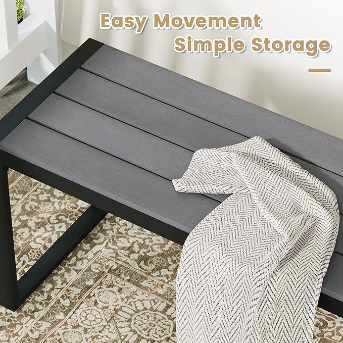 VICLLAX 3-Person Outdoor Bench 53" Long Garden Bench Backless Porch Patio Bench Metal Park Bench, Grey