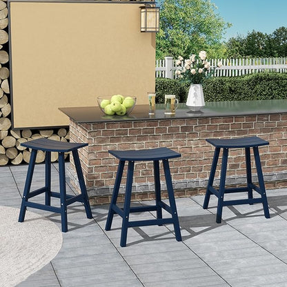 Costaelm All-Weather Bar Stools Set of 3, 24" Height Outdoor Bar Stools, Adirondack Poly Patio Bar Stool for Patio, Deck, Kitchen Counter and Garden, Navy Blue