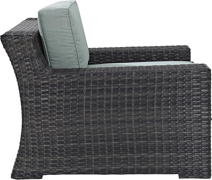 Crosley Furniture Beaufort Beaufort Outdoor Chair, Wicker Patio Chairs for Porch, Deck, Balcony, Backyard, Brown with Mist Cushions