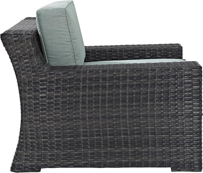 Crosley Furniture Beaufort Beaufort Outdoor Chair, Wicker Patio Chairs for Porch, Deck, Balcony, Backyard, Brown with Mist Cushions