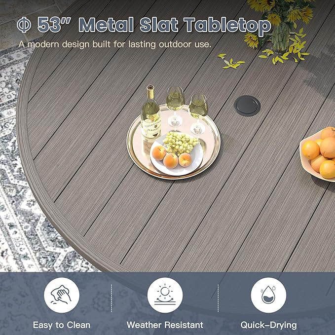 VICLLAX 53" Round Patio Dining Table for 6-8, Metal Outdoor Dining Table with Umbrella Hole for Garden, Patio, Balcony - Photo 5