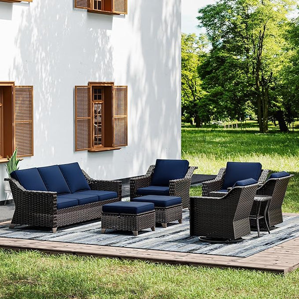 Joyside Wicker Patio Furniture Sets, 8 Pieces Upgraded Large Size Outdoor Furniture with Swivel Rocking Patio Chairs - Photo 1