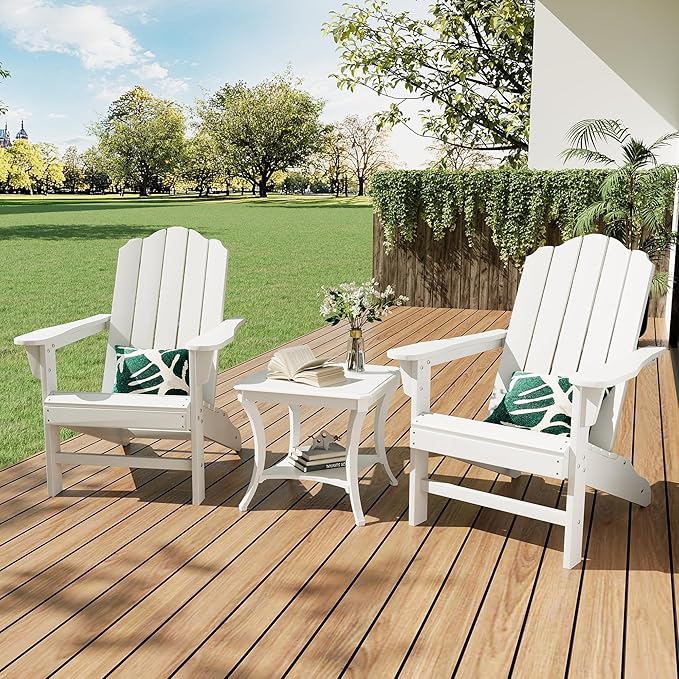 GarveeLife Adirondack Chair Set of 2 for Patio, HDPE Outdoor Lawn Chair with Wood Texture for Garden Backyard Deck Poolside Use