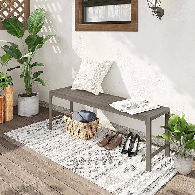 VICLLAX Outdoor Bench 51" Long Garden Bench Backless Porch Patio Bench Metal Park Bench, Grey