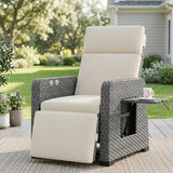 Restland Outdoor Recliner with Independent Adjustable Back & Footrest Wicker Patio Reclining Chair with Flip Table - Photo 1