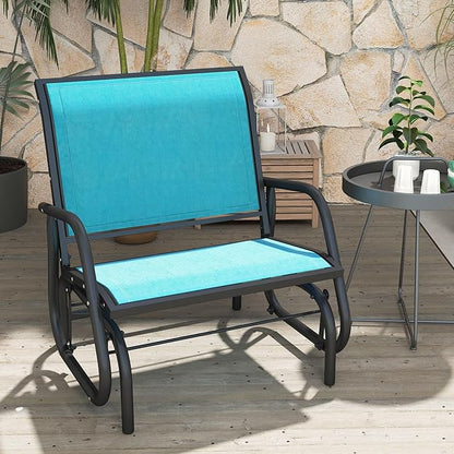 Outsunny Porch Glider, Metal Frame Swing Glider Chair with Breathable Mesh Fabric, Curved Armrests and Steel Frame for Garden, Poolside, Backyard, Balcony, Blue