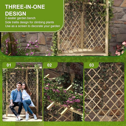 Outsunny 55" Garden Arch Bench, Wooden Trellis Park Bench with Slatted Seat for Outside, Lattice Backrest for Vines & Climbing Plants Outside On Deck, Lawn, Porch, Natural