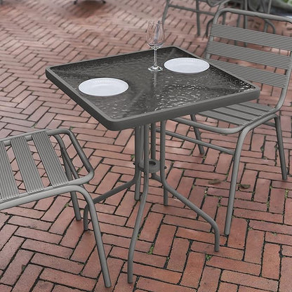 Flash Furniture Barker 23.5'' Square Tempered Glass Metal Table, Silver