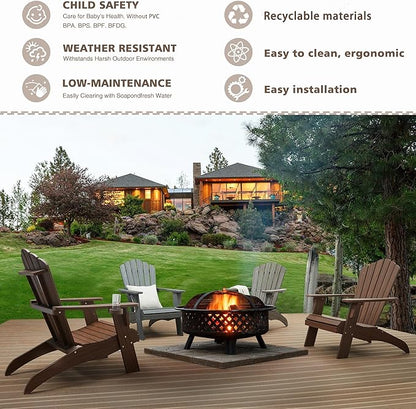 Psilvam Oversized Adirondack Chair, Fade-Resistant & Odor-Free Poly Lumber Fire Pit Chair with Cup Holder, Weatherproof Lawn Chair, Easy 15 Min Install Patio Chair, 350 Lbs Support (4, Light Brown)