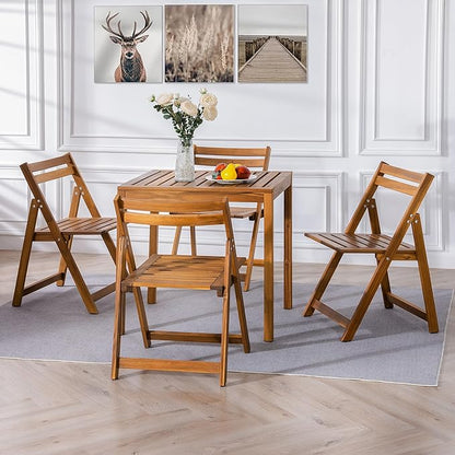 Acacia Wooden Chairs Set of 4, Folding Waterproof Small Patio Chairs with Waterproof and UV Coating, Indoor Outdoor Bistro Set for Garden Balcony Patio Lawn Living Room