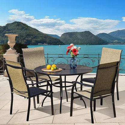 Sour Citrus Round Outdoor Metal Patio Dining Table with Umbrella Hole, Weather-Resistant Table for Poolside, Garden, Backyard, Lawn and Deck, Black
