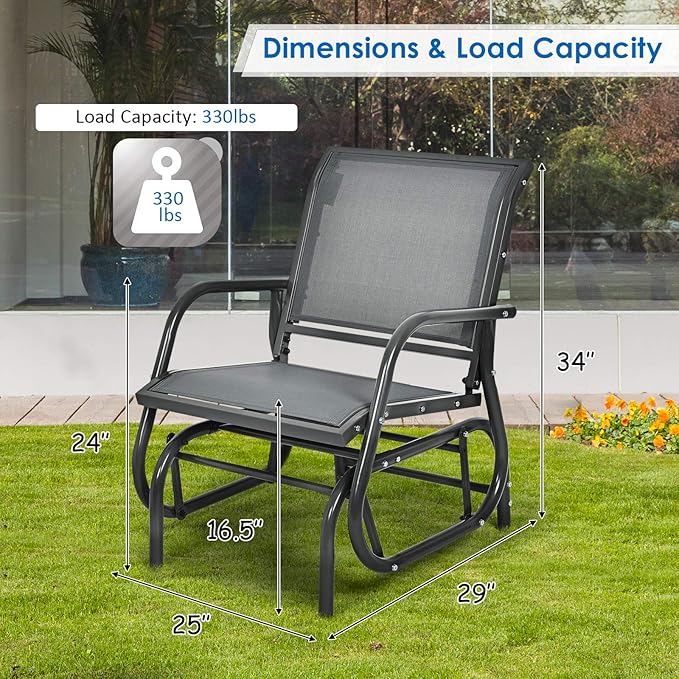 Giantex Swing Glider Chair W/Study Metal Frame Comfortable Patio Chair Love-Seat for Garden, Porch, Backyard, Poolside - Photo 3