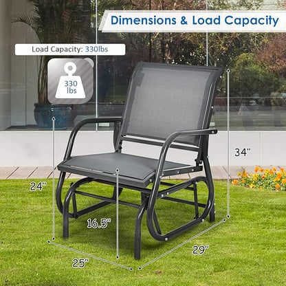 Giantex Swing Glider Chair W/Study Metal Frame Comfortable Patio Chair Love-Seat for Garden, Porch, Backyard, Poolside, Lawn Outdoor Rocking Chair (2, Gray)