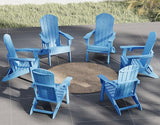 Plawdlik Folding Adirondack Chair Set of 6 with Cup Holder，Wooden Textured ，Heavy All-Weather HDPE Comfortable Set - Photo 1