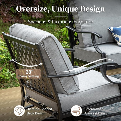 Metal Outdoor Rocker Patio Chairs Set of 2 with 5.75" Extra Thick Cushion, 2 Piece High Back Rocker Patio Chairs All Weather Outdoor Furniture Seating for Deck Balcony Porch, Gray