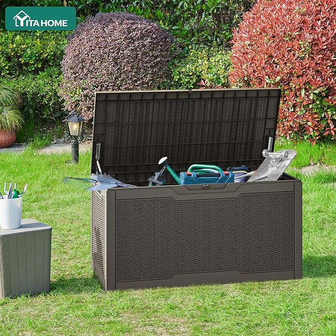 YITAHOME 100 Gallon Large Resin Deck Box Outdoor Storage Boxes for Patio Furniture, Outdoor Cushions - Photo 3