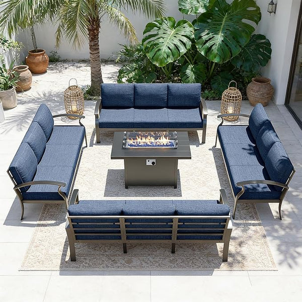 Gotland Aluminum Patio Furniture Set with Fire Pit Table - Photo 1