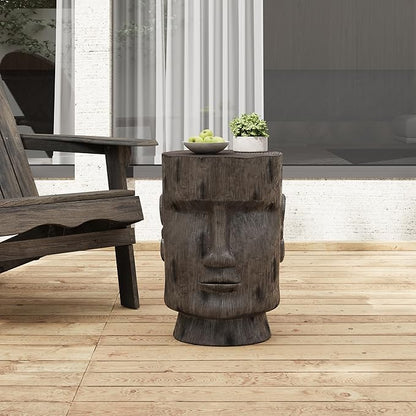 Christopher Knight Home Myan Concrete Outdoor Side Table, MGO Moai Statue Pedestal End Table, Small Coffee Table for Patio Garden, Easter Island Moai Outdoor Plant Stand for Balcony Yard Lawn, Grey