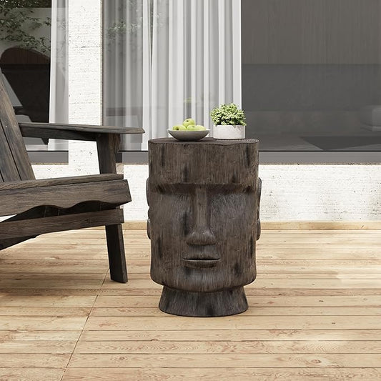 Christopher Knight Home Myan Concrete Outdoor Side Table, MGO Moai Statue Pedestal End Table, Small Coffee Table for Patio Garden, Easter Island Moai Outdoor Plant Stand for Balcony Yard Lawn, Grey