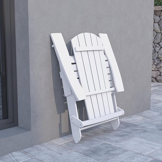 Flash Furniture Charlestown Folding Adirondack Chair - White - Poly Resin - Indoor/Outdoor - Weather Resistant - Set of 4