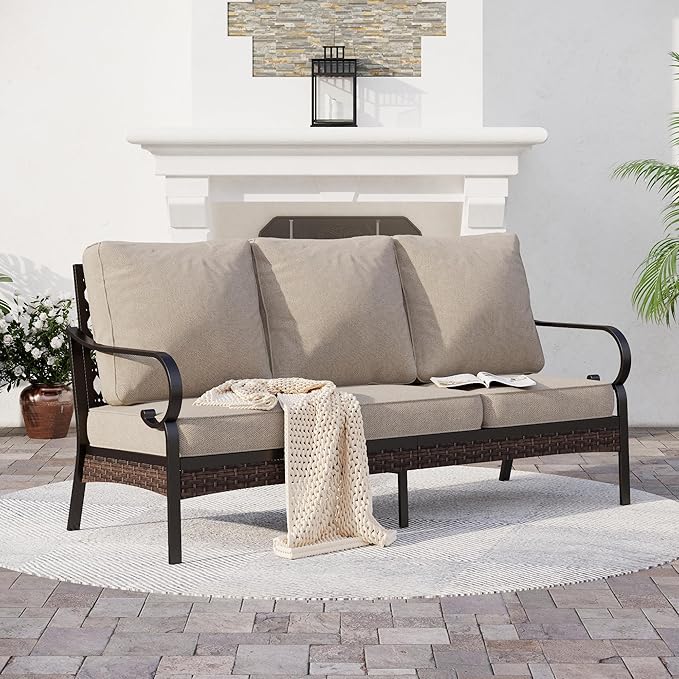 Metal Patio Furniture Sofa with 5.75" Extra Thick Cushion - Photo 1