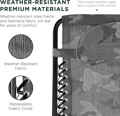 Best Choice Products Oversized Zero Gravity Chair, Folding Outdoor Patio Lounge Recliner w/Cup Holder Accessory Tray, Pillow - Camouflage