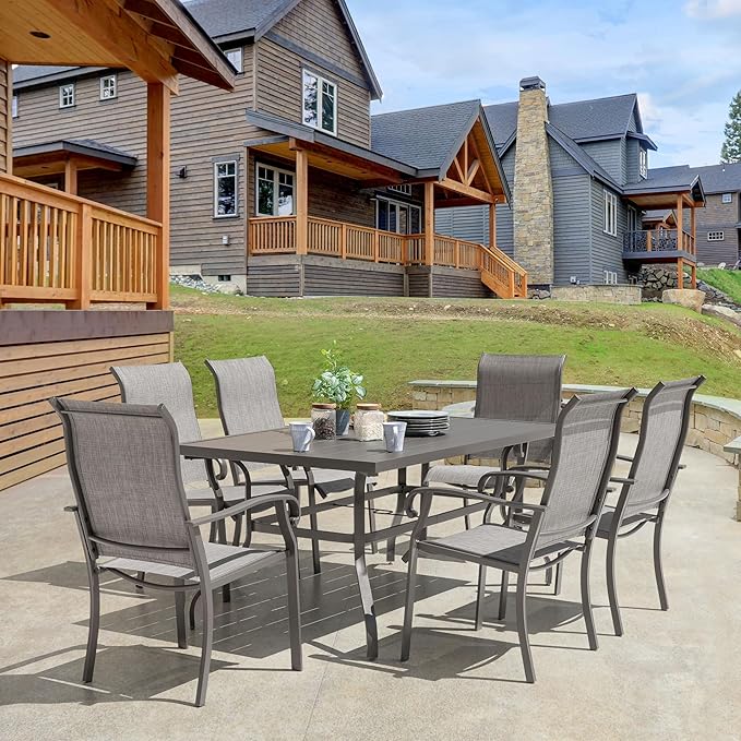 NUU GARDEN Outdoor 61" x 37" Rectangle Dining Table with 1.57" Umbrella Hole, 6-Person Steel Slat Outdoor Patio Table - Photo 9