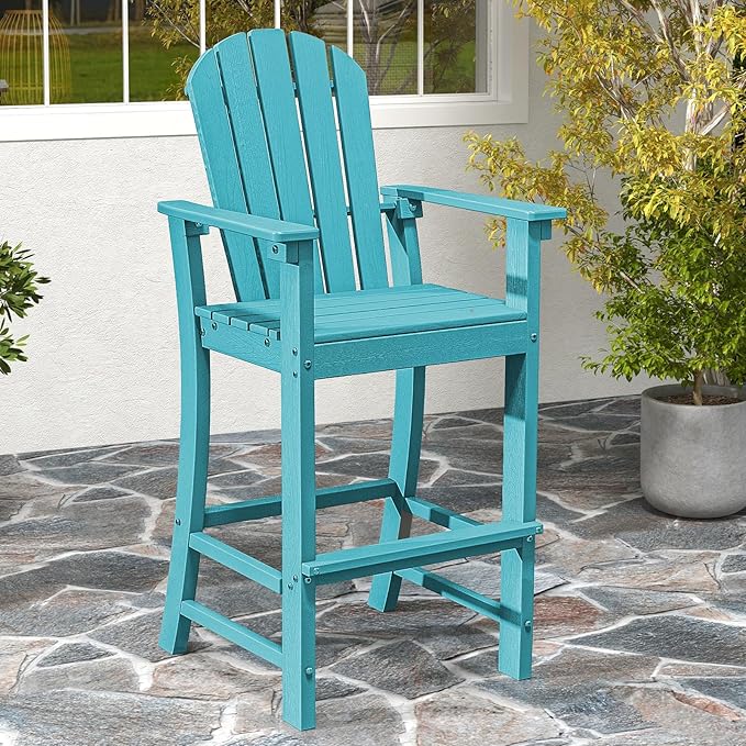 Tangkula Outdoor Tall Adirondack Chair 30 Inches Seat Height, HDPE Bar Height Patio Chair with High Backrest - Photo 4