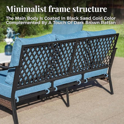 Patio Furniture Sofa, 3-Seat Patio Sofa Steel Frame Outdoor Sectional Couch with Deep Seating and 5.75” Cushions for Lawn Backyard Porch Deck, Navy Blue