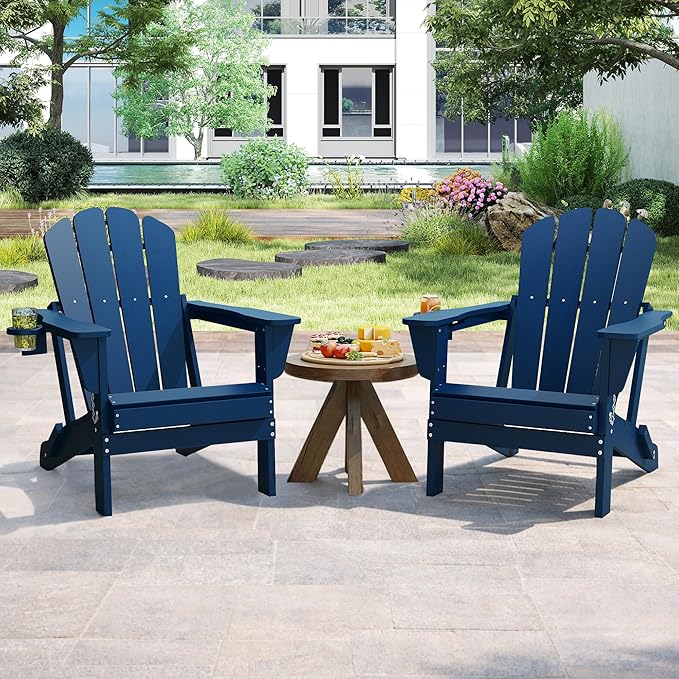 Domi Folding Adirondack Chair Set of 2, HDPE All-Weather Adirondack Chairs with Cup Holder - Photo 9