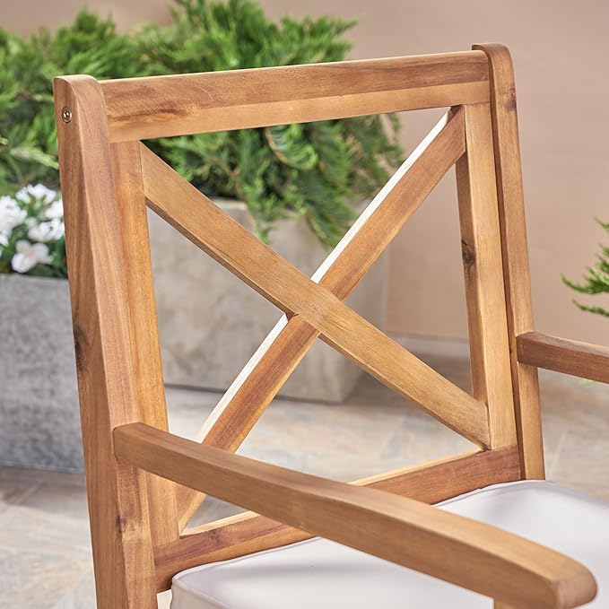 Christopher Knight Home Peter | Outdoor Acacia Wood Dining Chair Set of 2, Teak/Cream Cushion - Photo 9