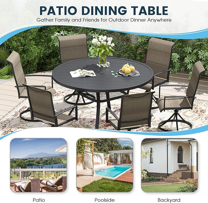 Patio Dining Table for 4-6, Round Metal Outdoor Table with 1.57" Umbrella Hole - Photo 6